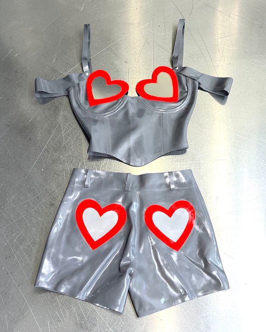 LOVE CRAFT LATEX TOP & MINI SHORT SET - METAL GREY